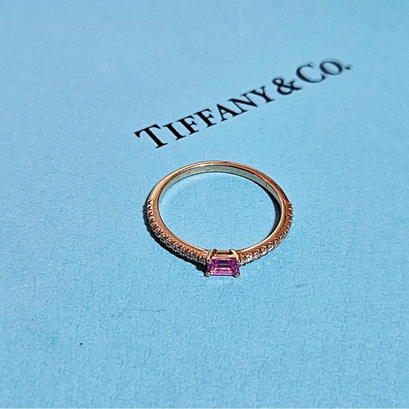 RARE Tiffany & Co. 18k Rose Gold Pink Sapphire Diamond Horizon Metro Novo Ring - Picture 4 of 7